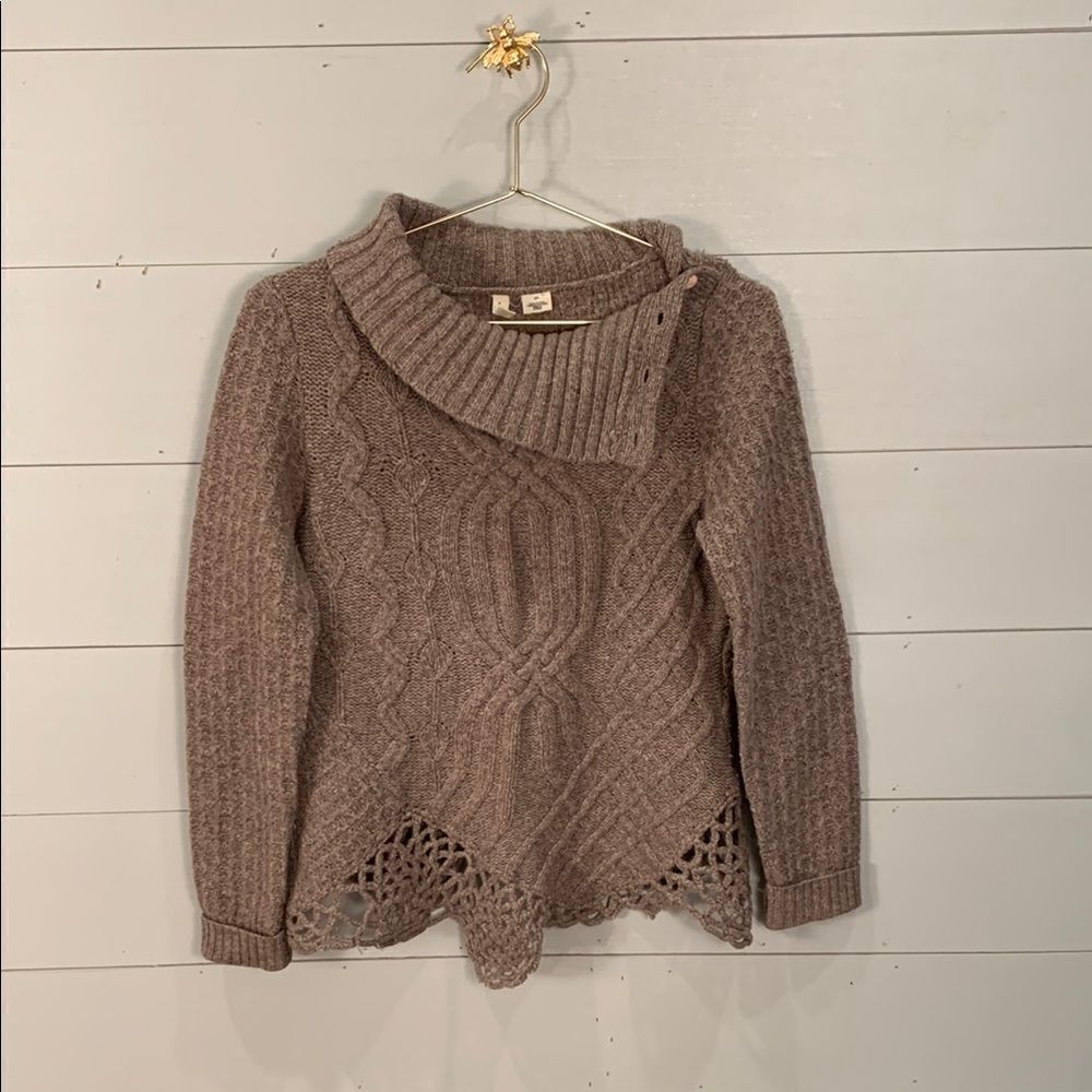 Moth Anthropologie cable knit lacy trim wool blend sweater size small